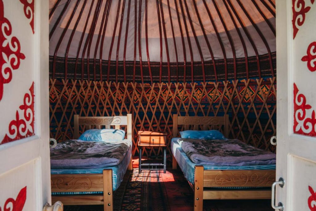 Inside the yurt in Kazakhstan